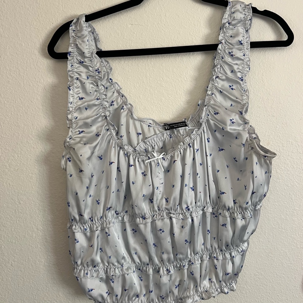 Zara Ruffled Satin Effect Top | Floral Print - Picture 4 of 6
